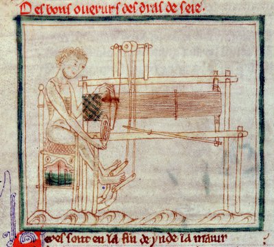 Treadle Loom, from Romance of Alexander, 1250 by English School